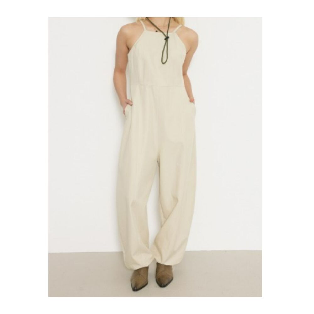 LAGUA GEM Ivory Halter Cami Neck Jumpsuit Size M Wide Leg Adjustable Japanese